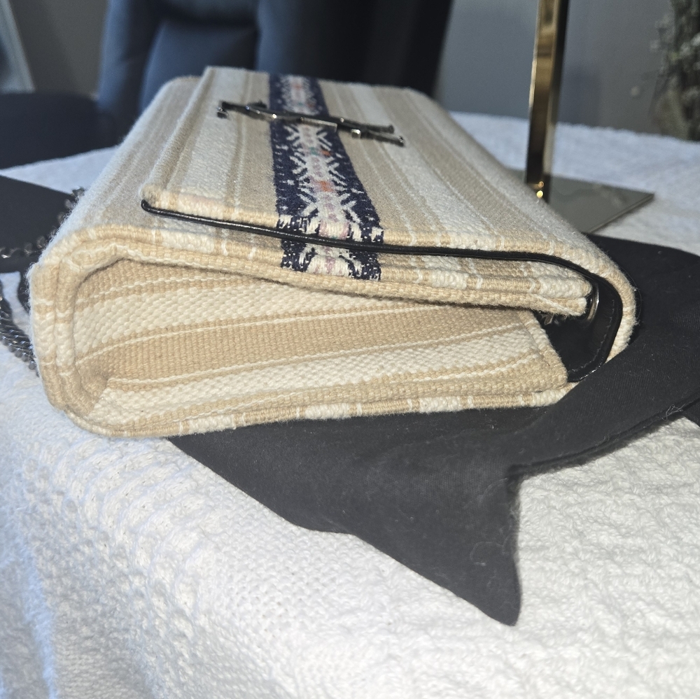 Saint Laurent Straw Crossbody Bag in Cream and Navy Trim - Picture 4 of 11